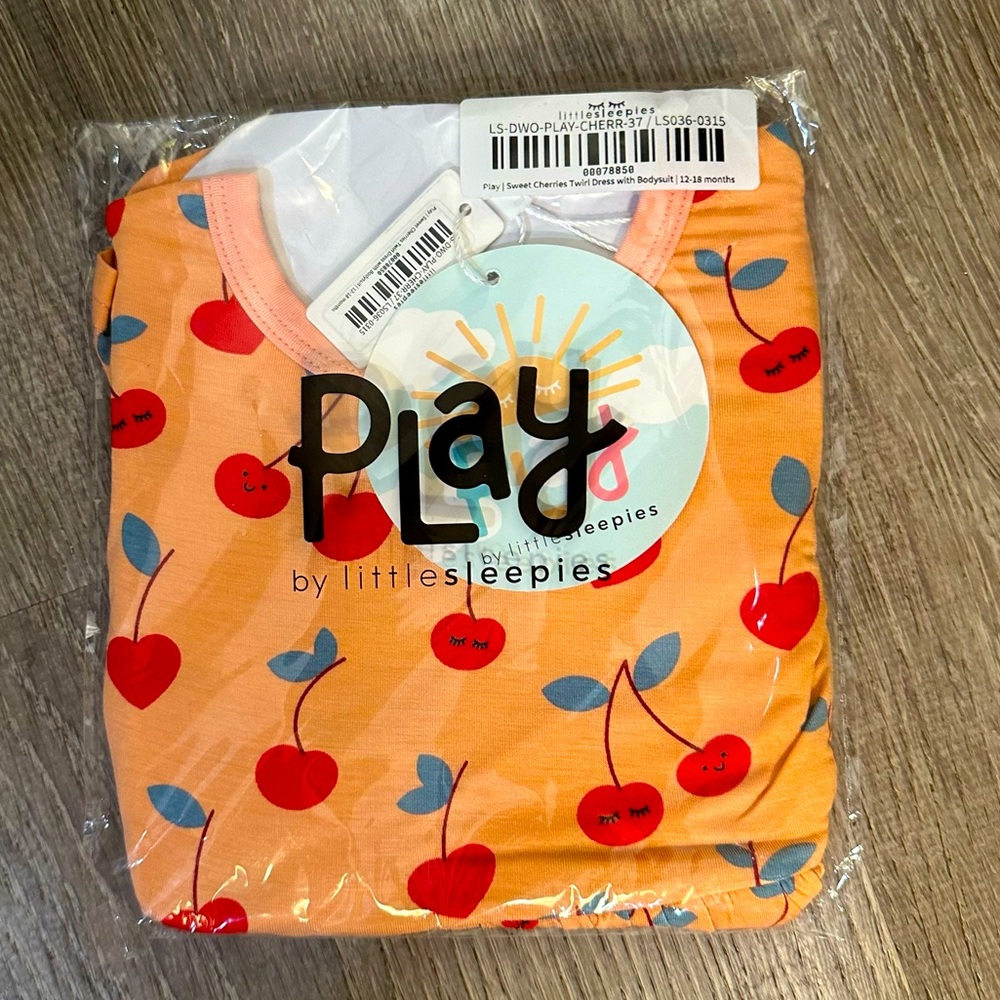 LITTLE SLEEPIES NIB CHERRY BODYSUIT TWIRL DRESS 12-18 mo
